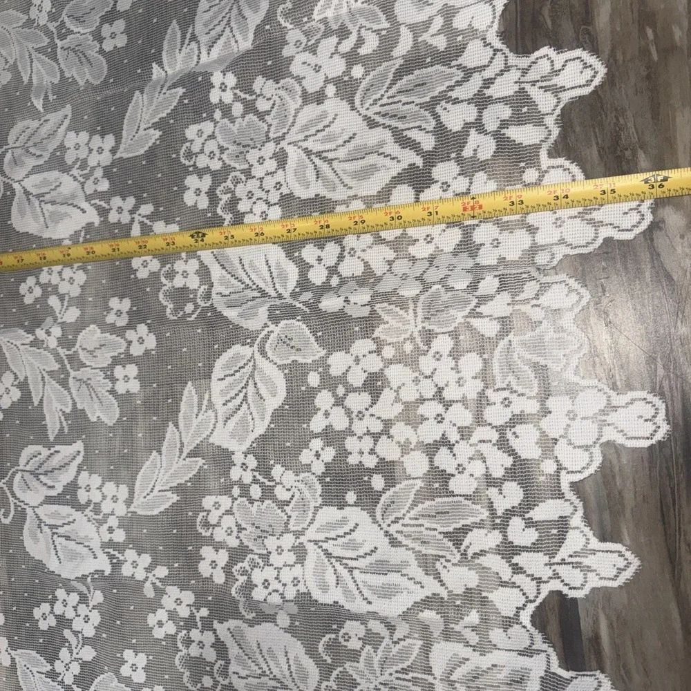 Vintage Set Of 2 Lace White Curtain Valance 29X36 In Ea Floral Cottage Country